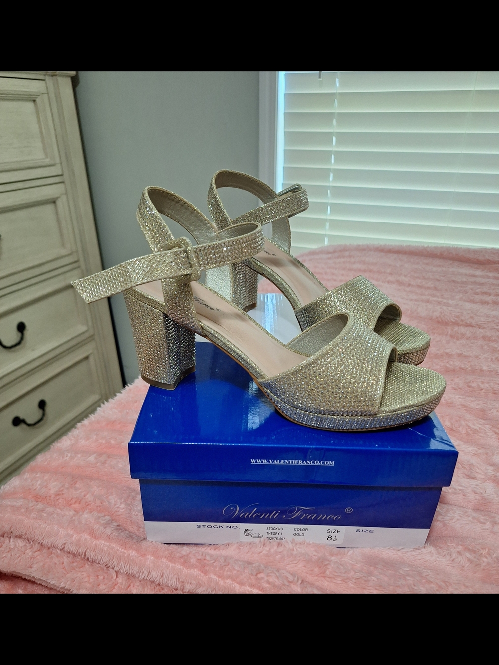 Valenti Franco Gold Glitter Block Heel Sandals